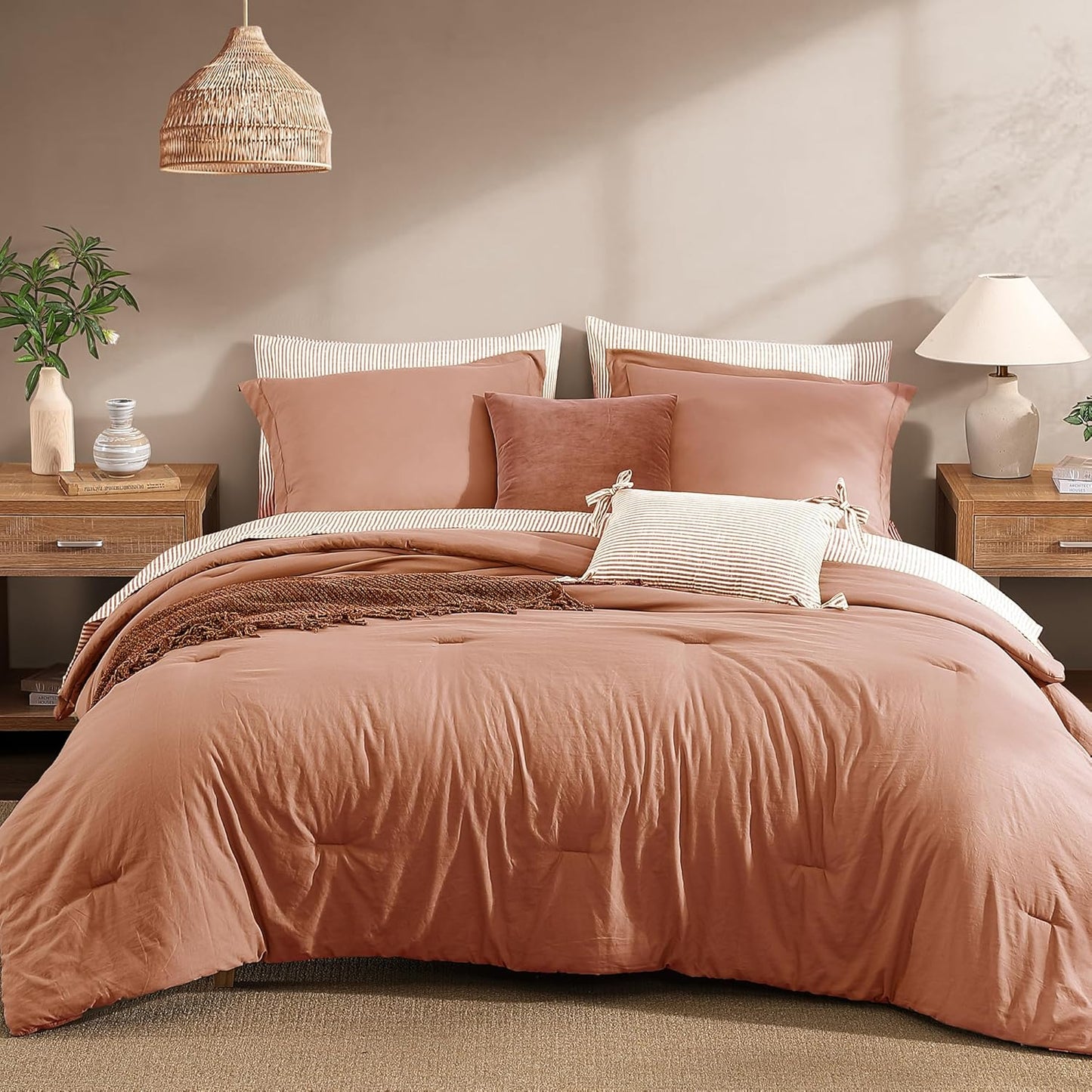 Monbix Queen Comforter Set - 7 Pieces for Cozy All Seasons