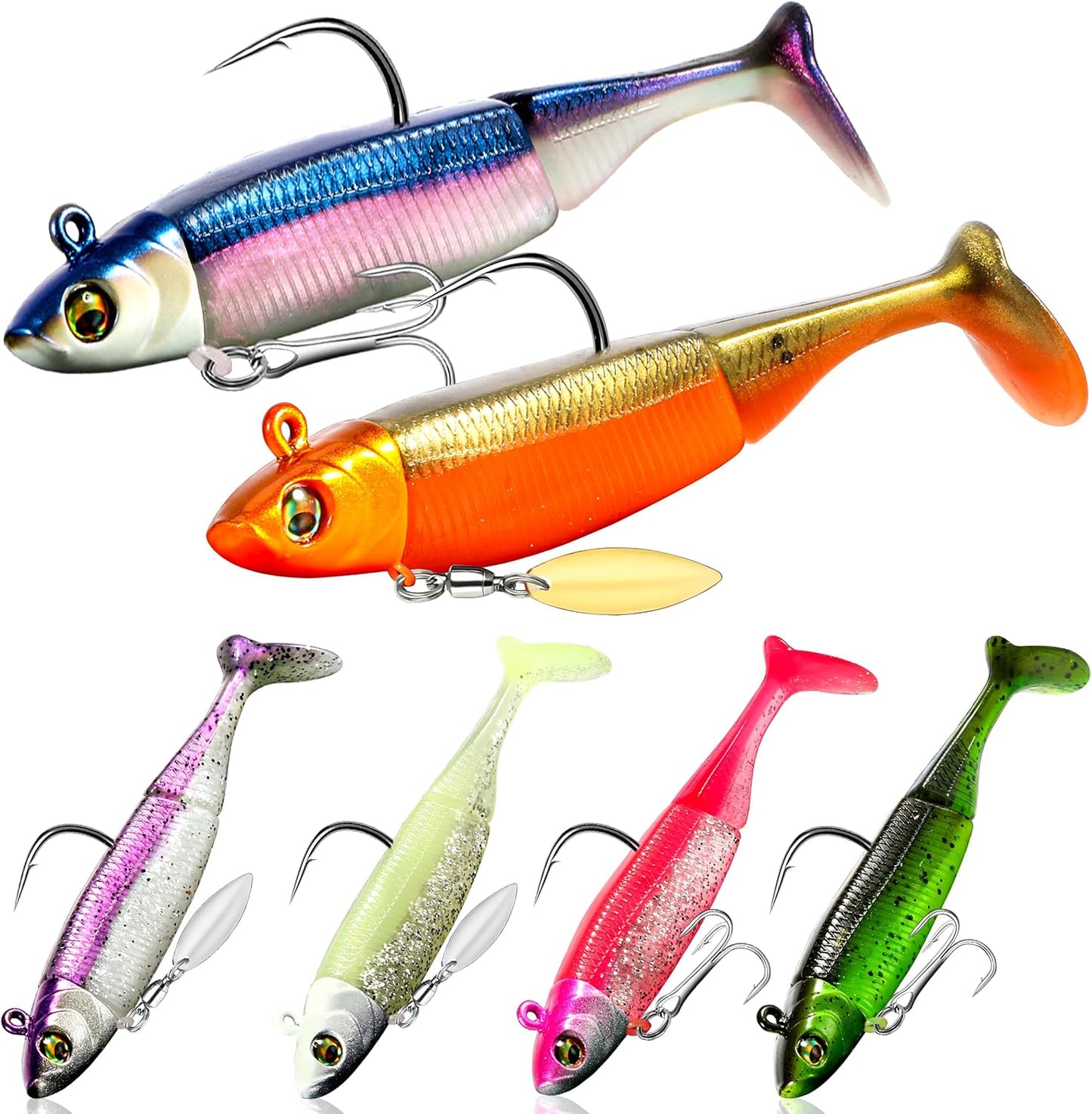 PLUSINNO Pre-Rigged Bass Lures - Alluring Paddle Tail Design