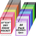 80 Pack Dry Erase Pockets 10x14 Reusable Sleeves - Classroom Organizer