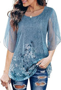 SeSe Code Ruffle 3/4 Sleeve Mesh Blouse - Flowy Stretchy Top