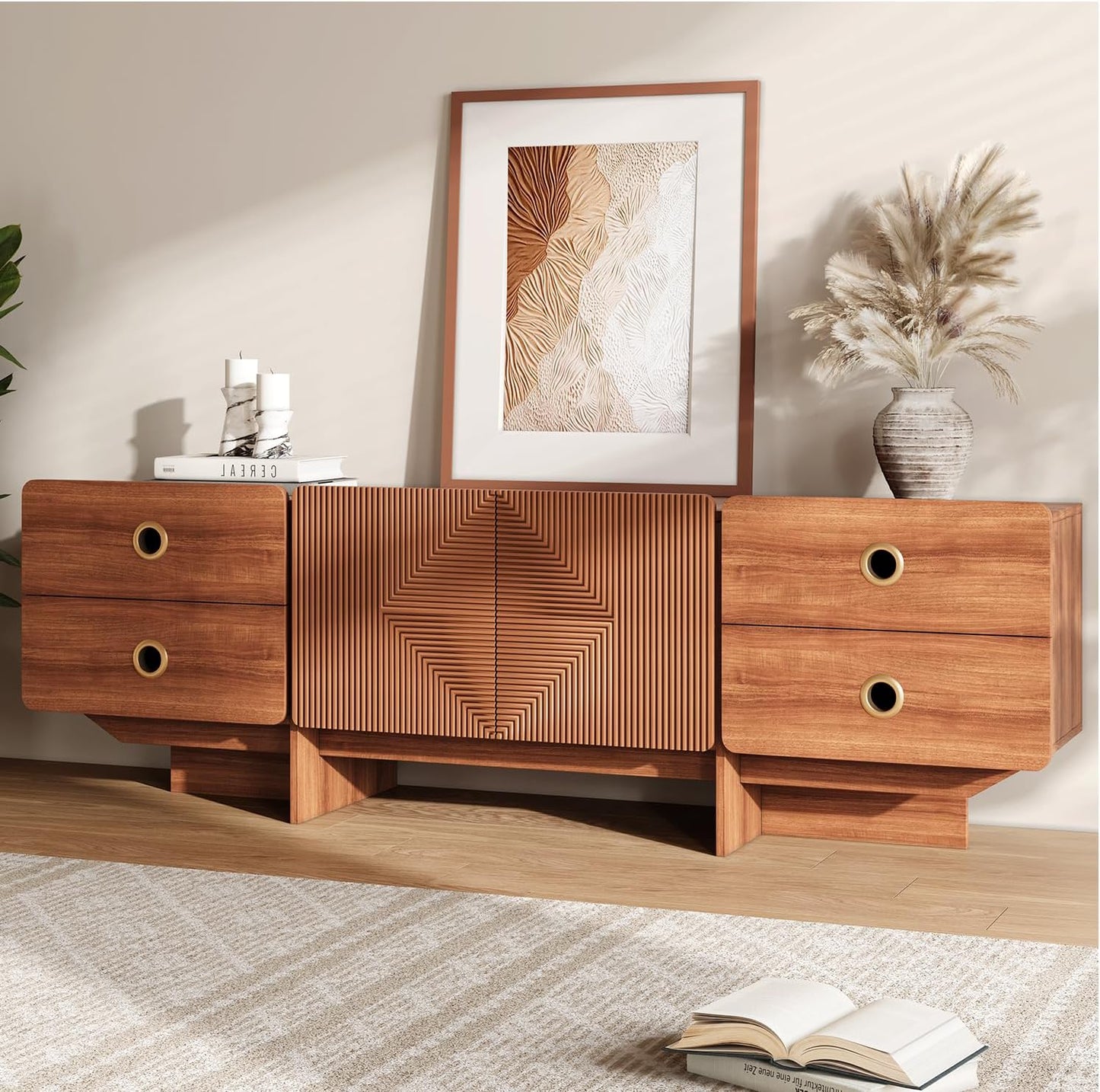 Boho Cherry TV Stand with Storage - JOINICE