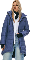 Orolay Women's Long Quilted Down Jacket - Slim Warm Hooded Coat