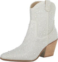 Rhinestone Cowboy Boots Glitter Chunky Heel Ankle Boots - Sparkle