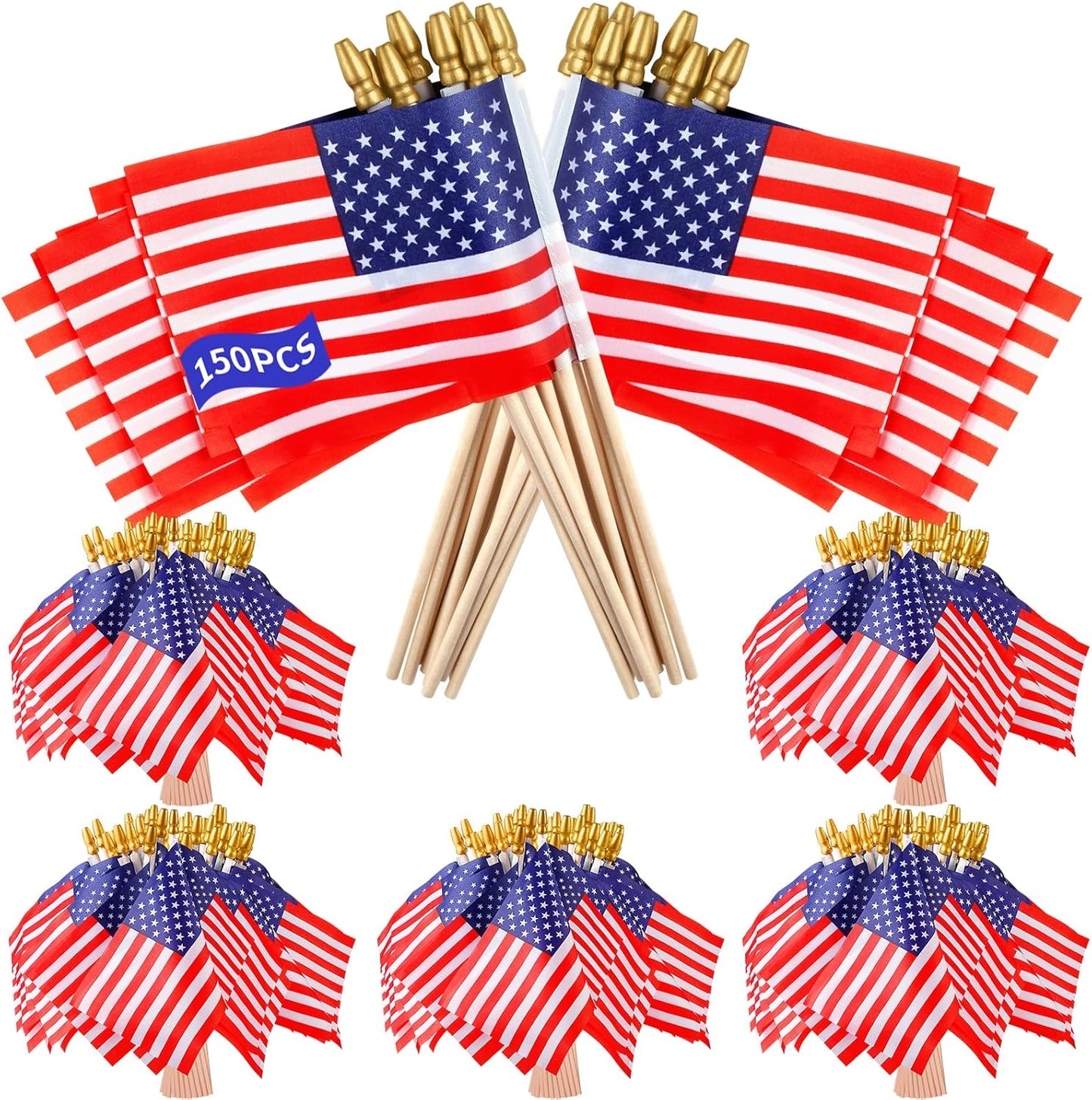 150 Mini American Flags on Stick for 4th of July Celebrations