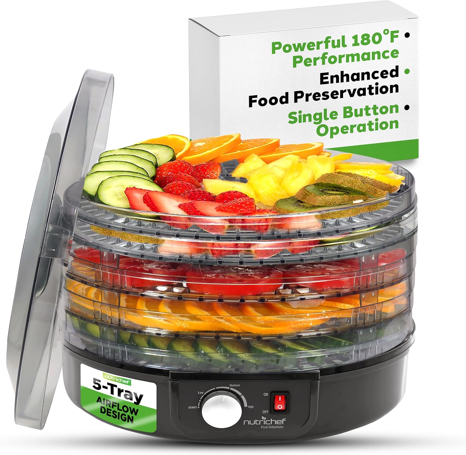 NutriChef Electric Countertop Food Dehydrator for Healthy Snacks