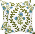 Floral Embroidered Summer Throw Pillow Covers 20x20 Set of 2