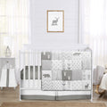 Grey and White Woodsy Deer Baby Crib Bedding Set - 4 Piece