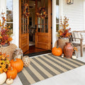 Black and Tan Boho Striped Rug 3x5 - Washable Outdoor Front Door Mat