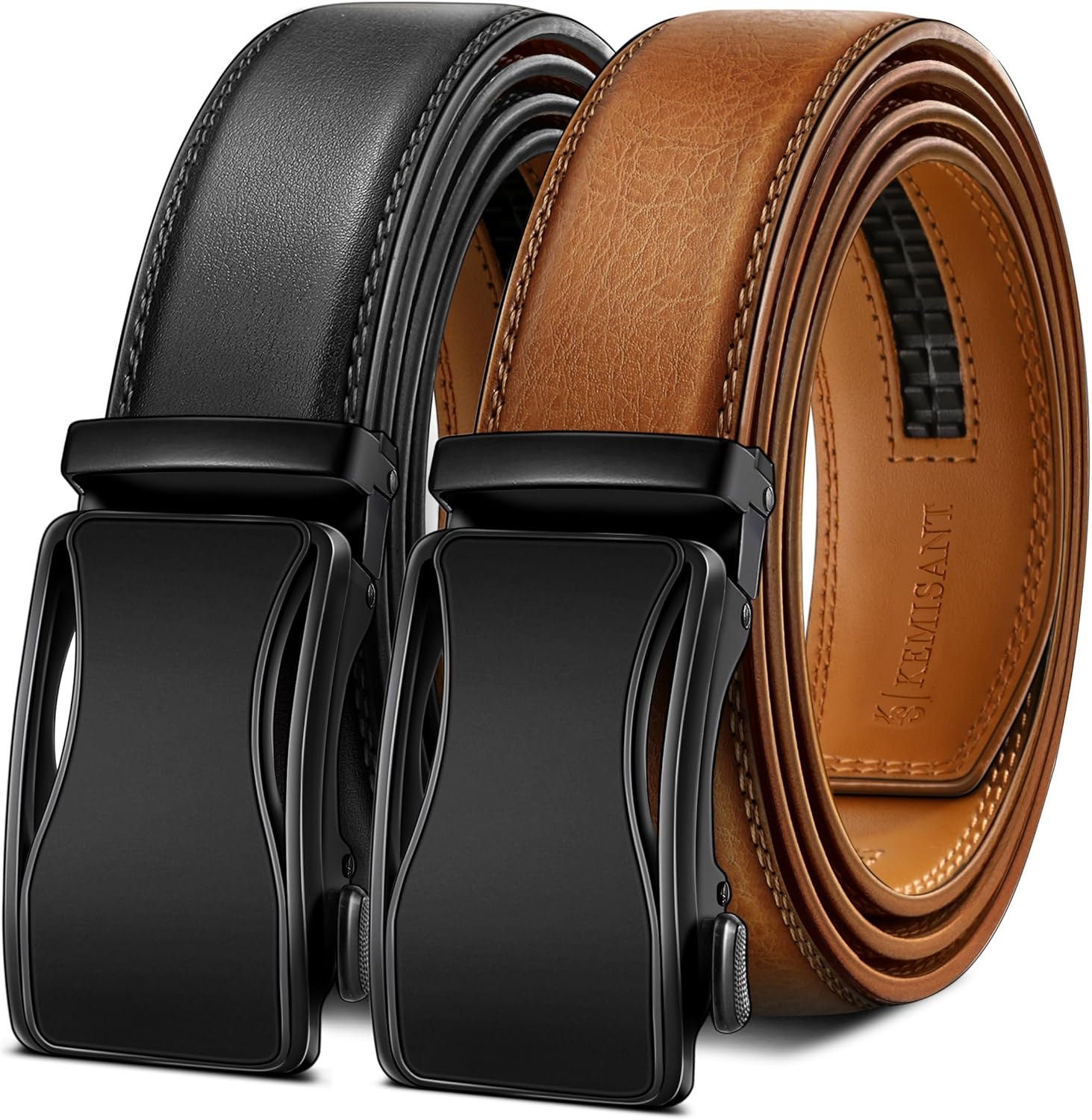 KEMISANT Mens Ratchet Belt - Adjustable Sliding Dress Belt