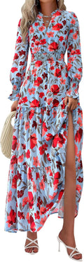 PRETTYGARDEN Women's Floral Maxi Dress - Flowy Boho Fall Maxi