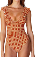 CUPSHE Women's Ruffled One Piece Swimsuit V Neck Lace Up (Style WYCB)