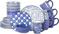 Selamica Ceramic Dinnerware Set for 6, 24 Piece - Vintage Blue