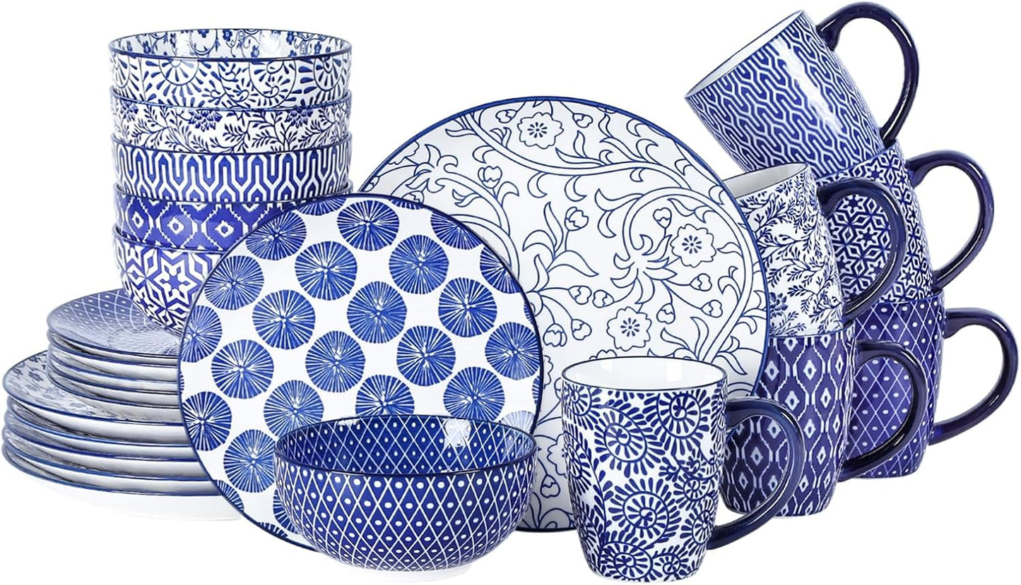 Selamica Ceramic Dinnerware Set for 6 - 24 Piece Plates & Bowls