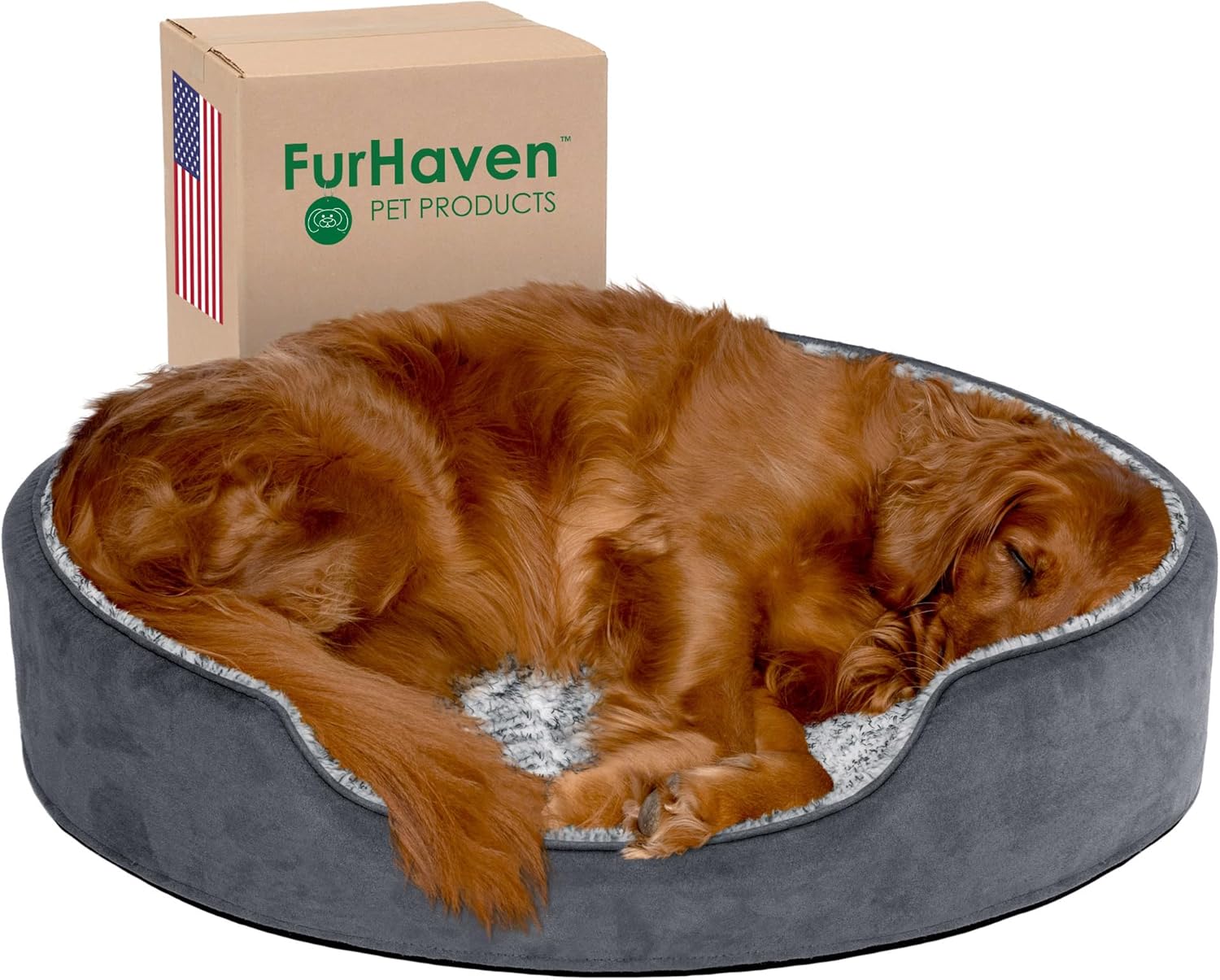 Furhaven Dog Bed for Large Dogs - Cozy Oval Lounger for Comfort