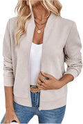 Verdusa Women's Zip Up Textured Lightweight Bomber Jacket - Versatile