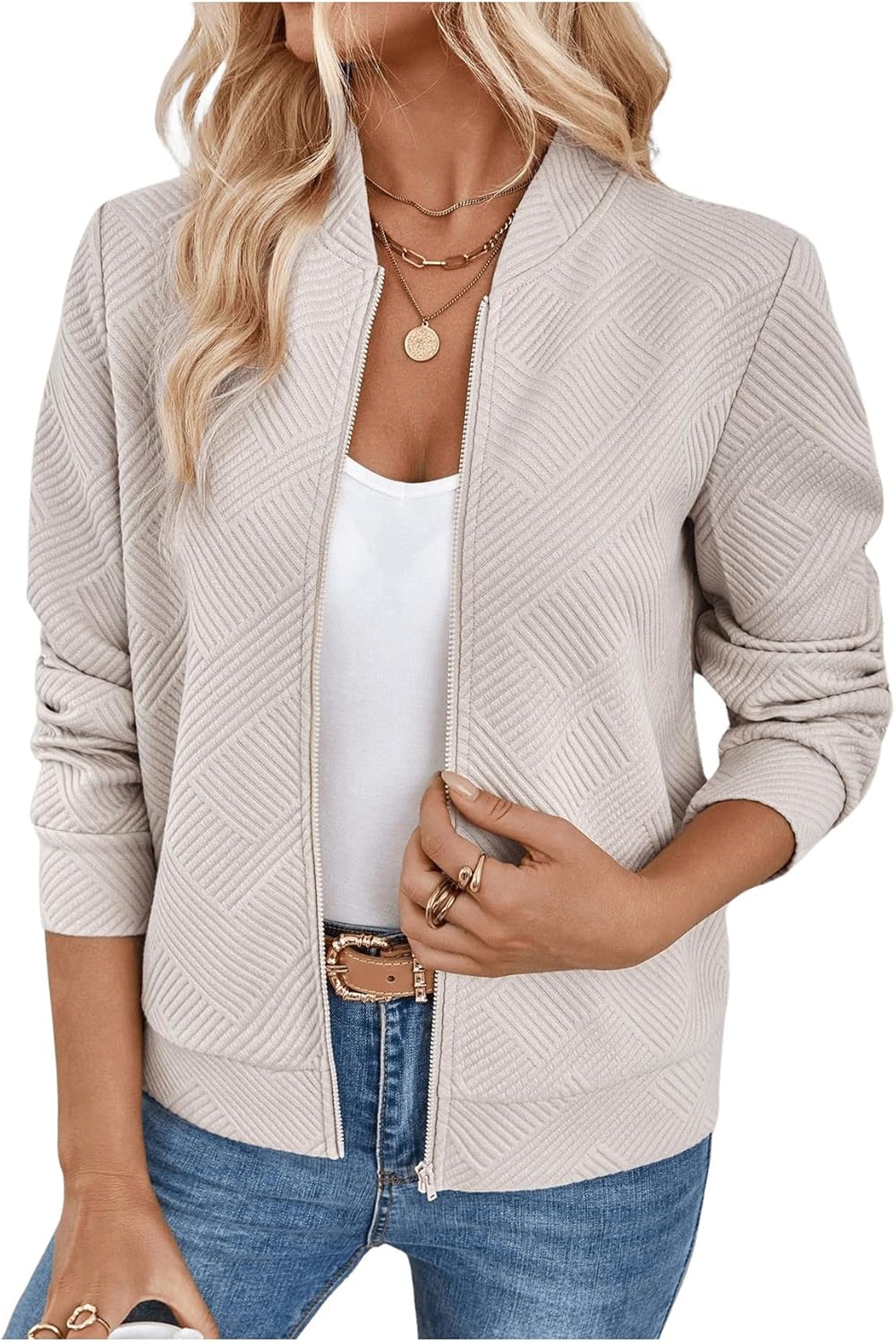 Verdusa Women's Zip Up Textured Bomber Jacket for Casual Style