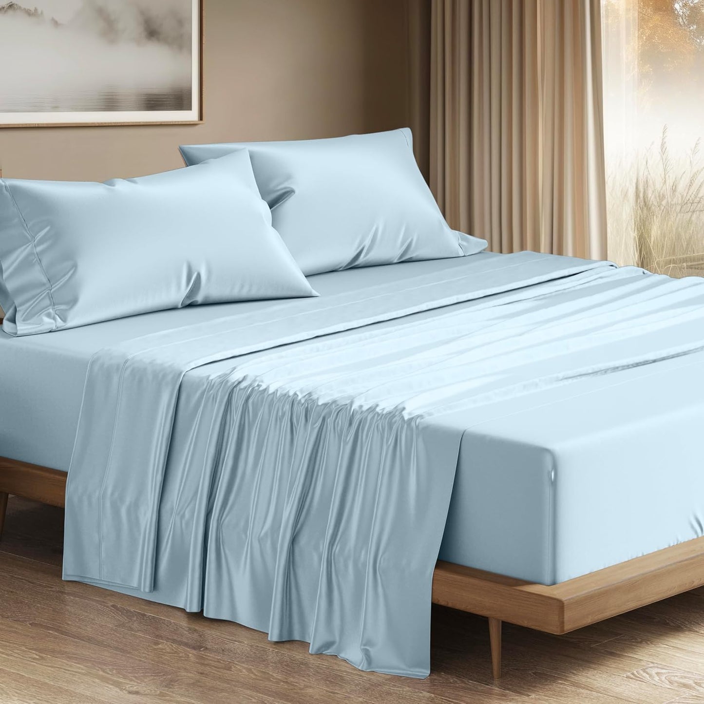 Luxurious 100% Egyptian Cotton Queen Sheets Set - Light Blue