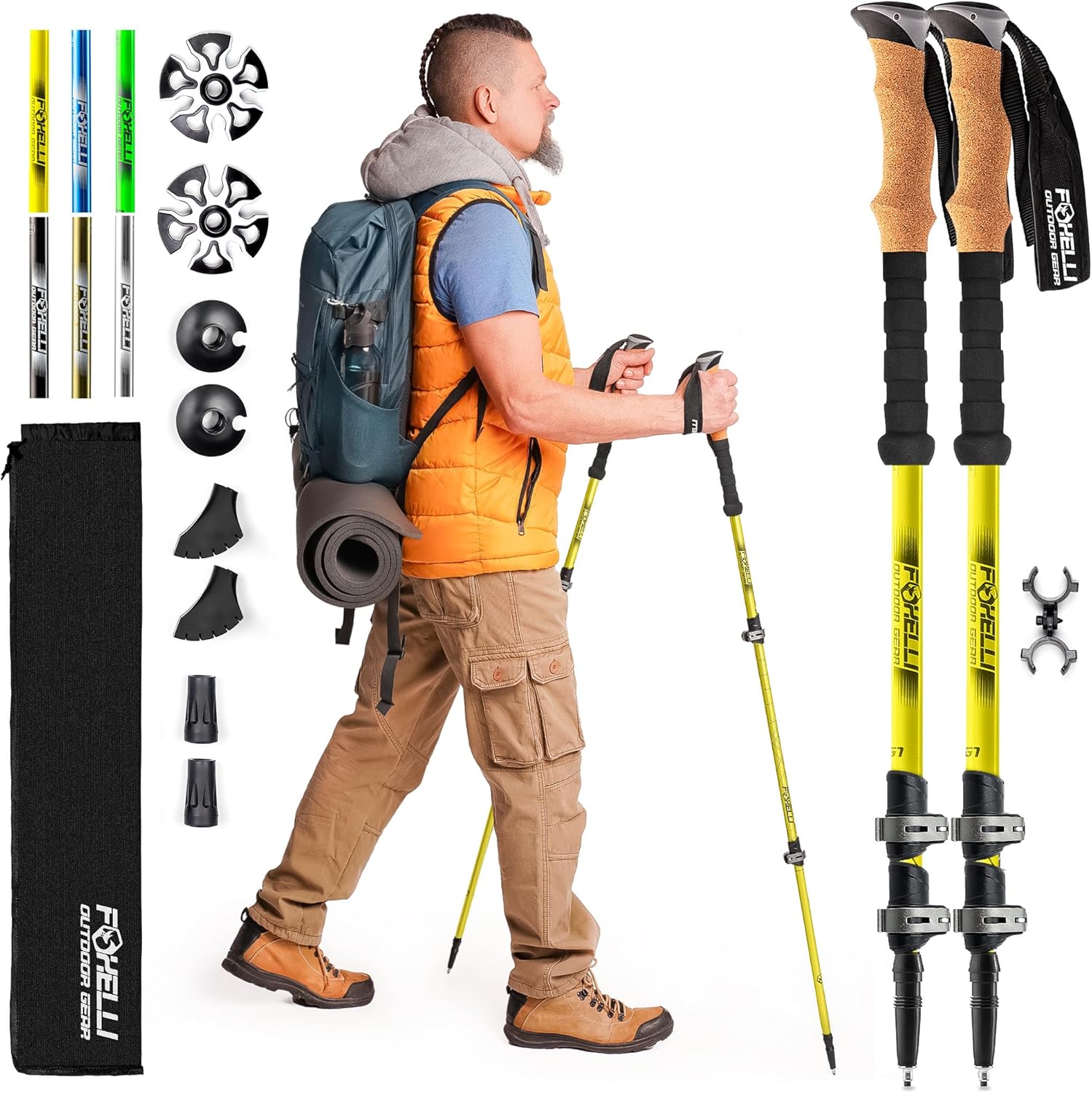 Foxelli Trekking Poles - Lightweight Collapsible Hiking Support
