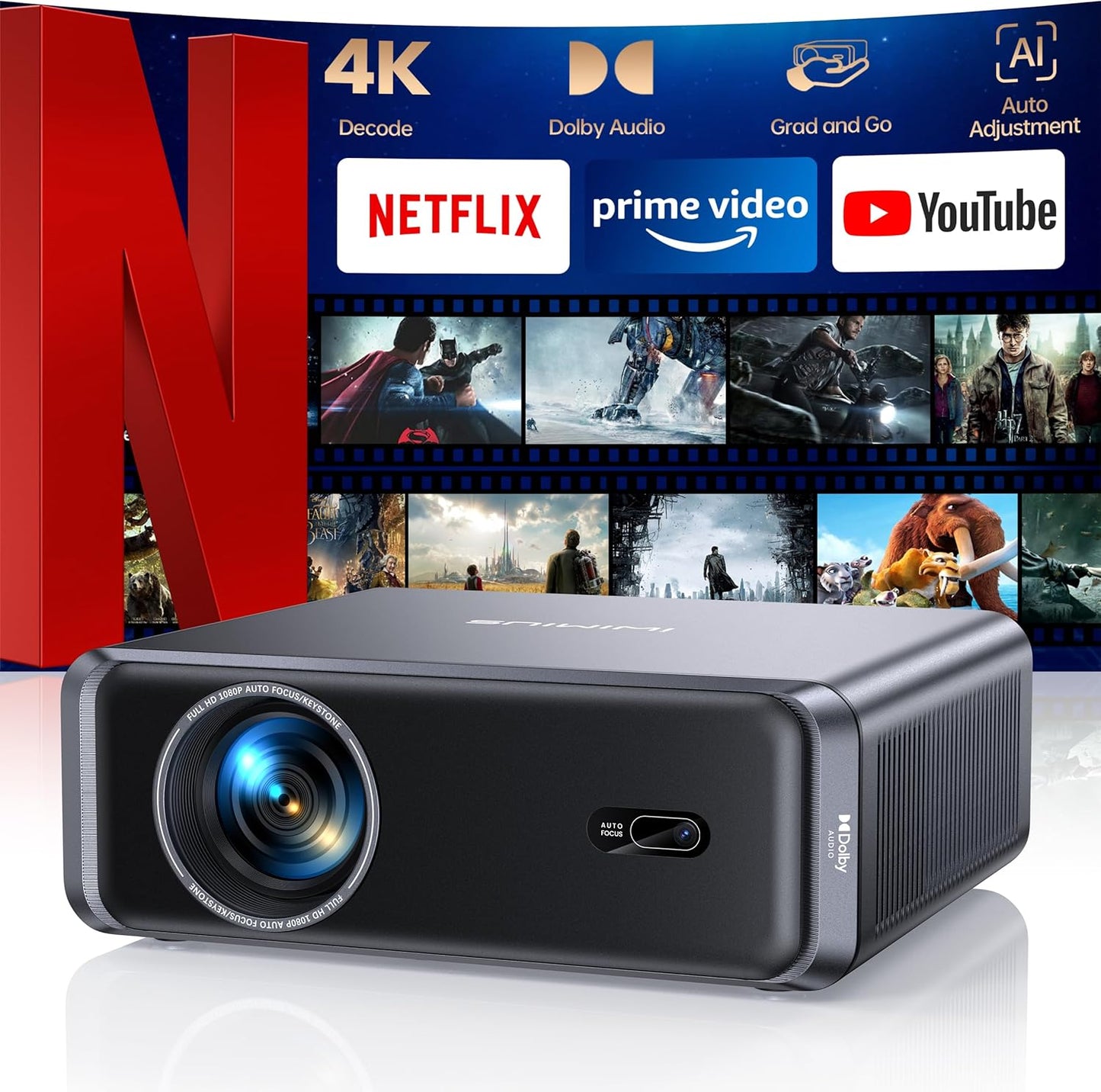Smart Outdoor Projector with WiFi6 and 4K Support for Movies