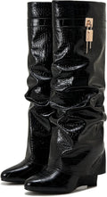 Fold Over Boots for Women Pointy Pull-on Wedge Heel Knee - Classic