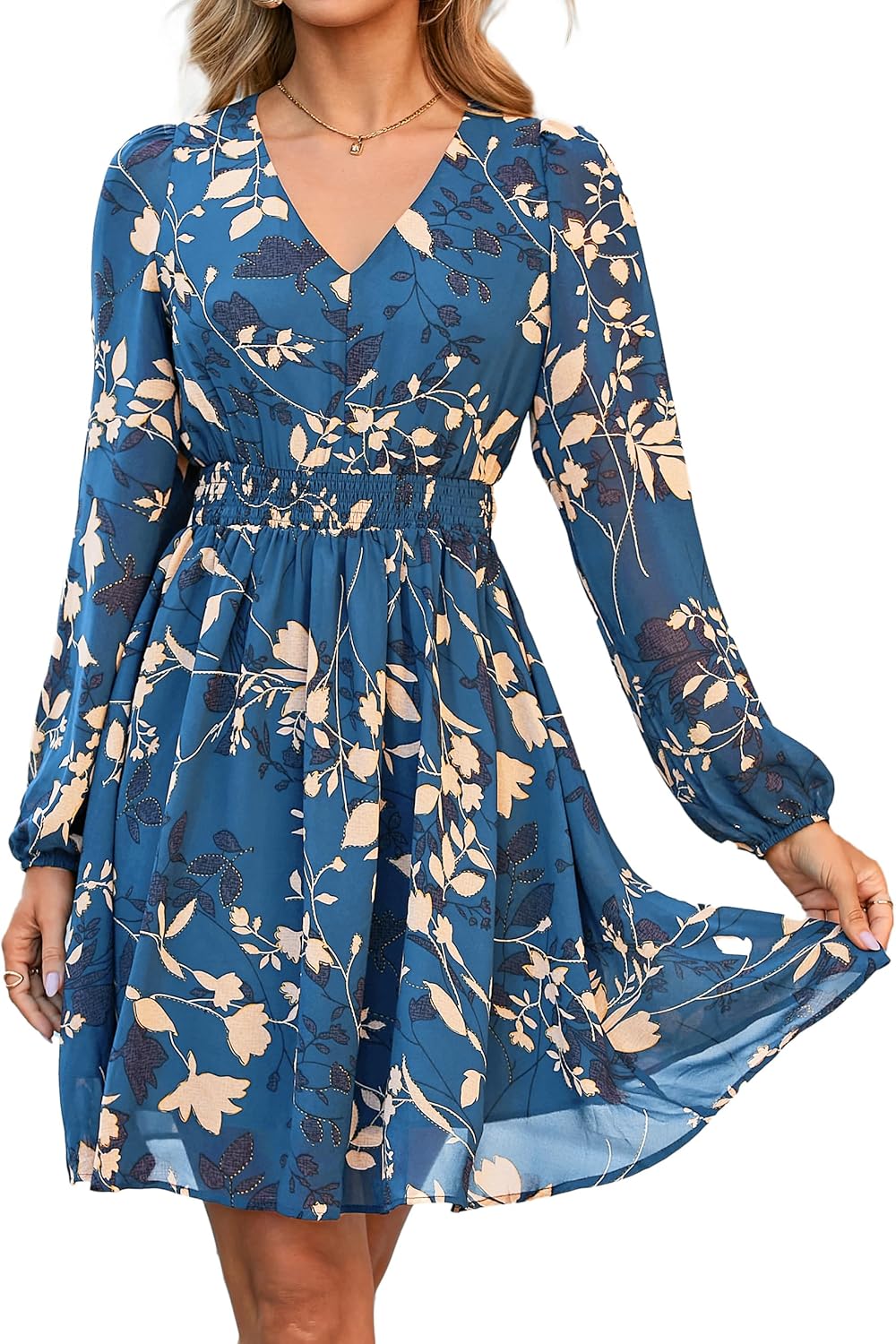 Simplee Womens Floral Mini Dress Long Sleeve for Fall Events