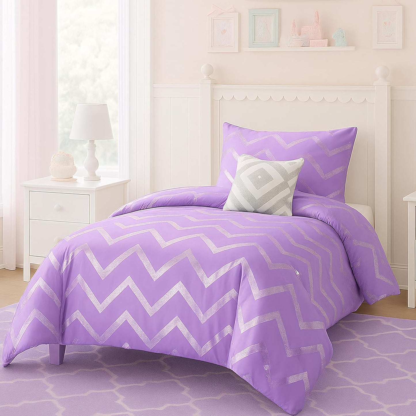 Codi Twin XL Bedding Set - Cute Purple Comforter for Girls