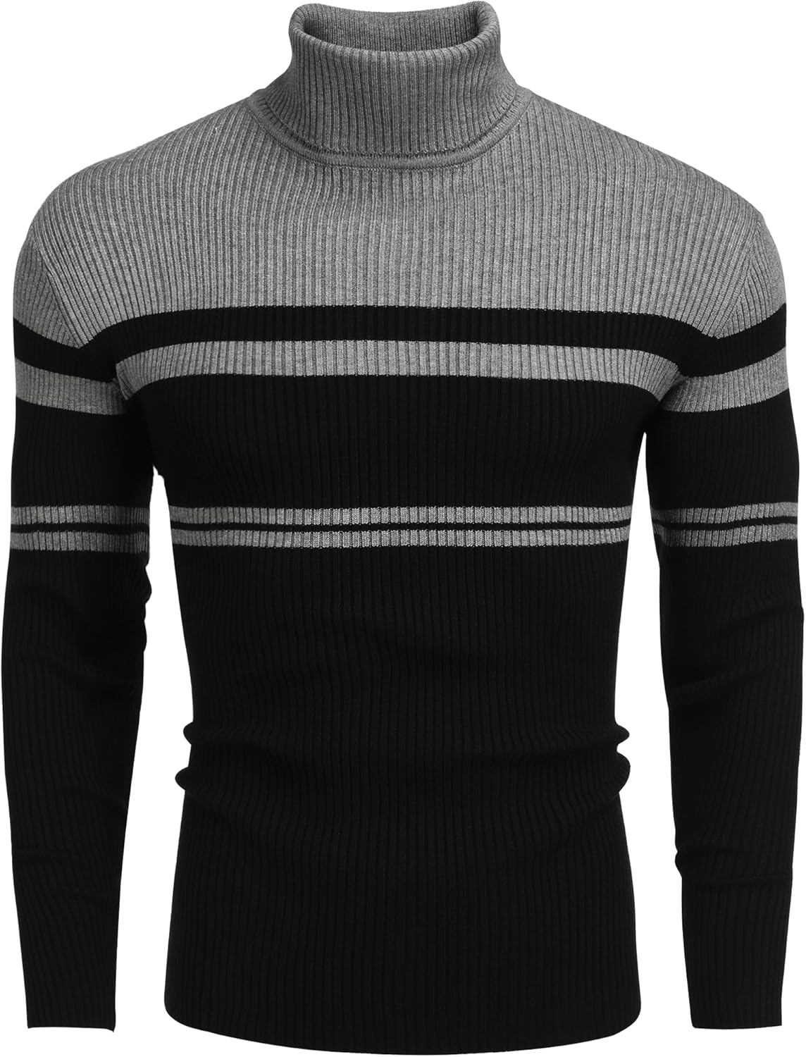 COOFANDY Mens Ribbed Slim Fit Knitted Pullover Turtleneck Sweater
