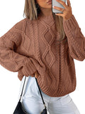Trendy Queen Women's Oversized Cable Knit Crewneck Sweater - Cozy wash