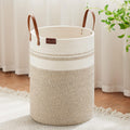 Tall Laundry Basket - Large 72L Woven Cotton Hamper with Leather