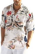 Cotton Linen Henley Long Sleeve T-Shirt - Lightweight Beach Ready