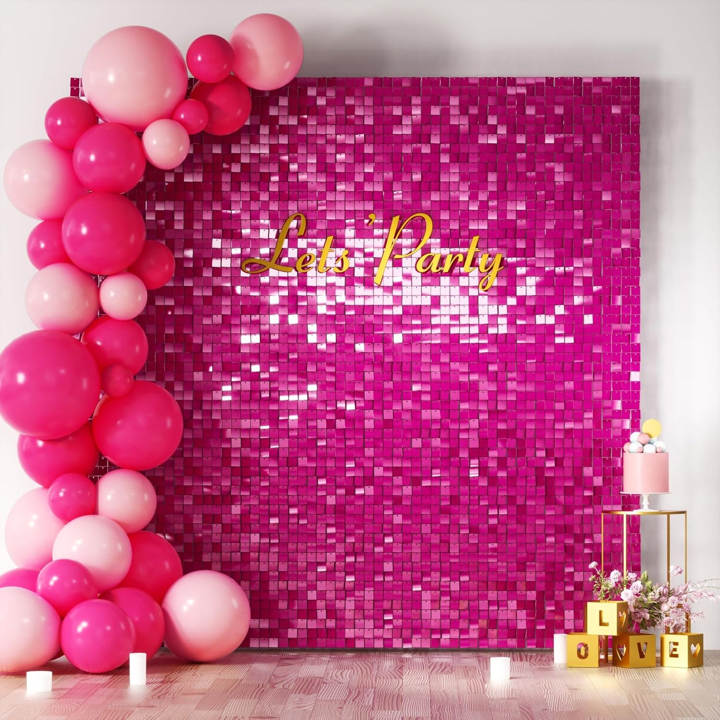 COKAOBE Hot Pink Shimmer Wall Backdrop for Stunning Events