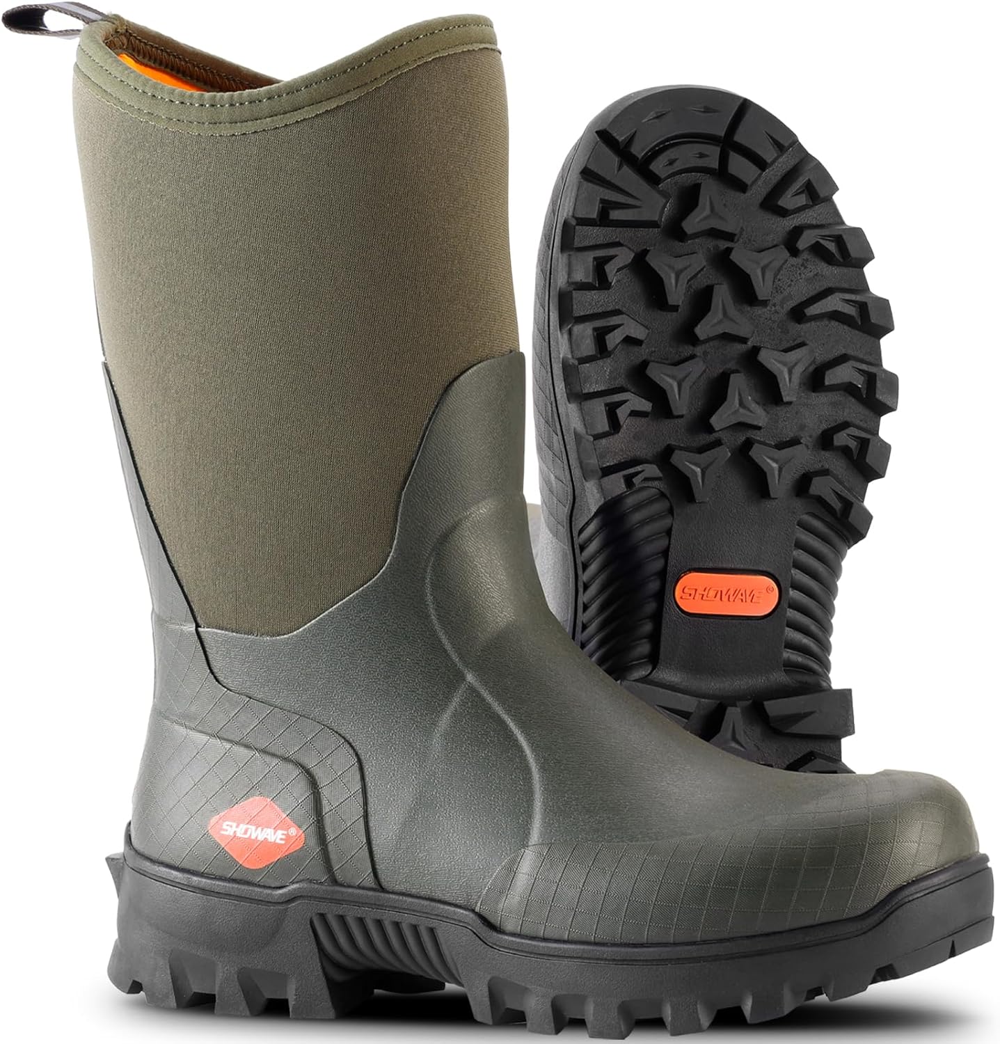 Showave Men's Mid Calf Rubber Work Boots for All Weather Use