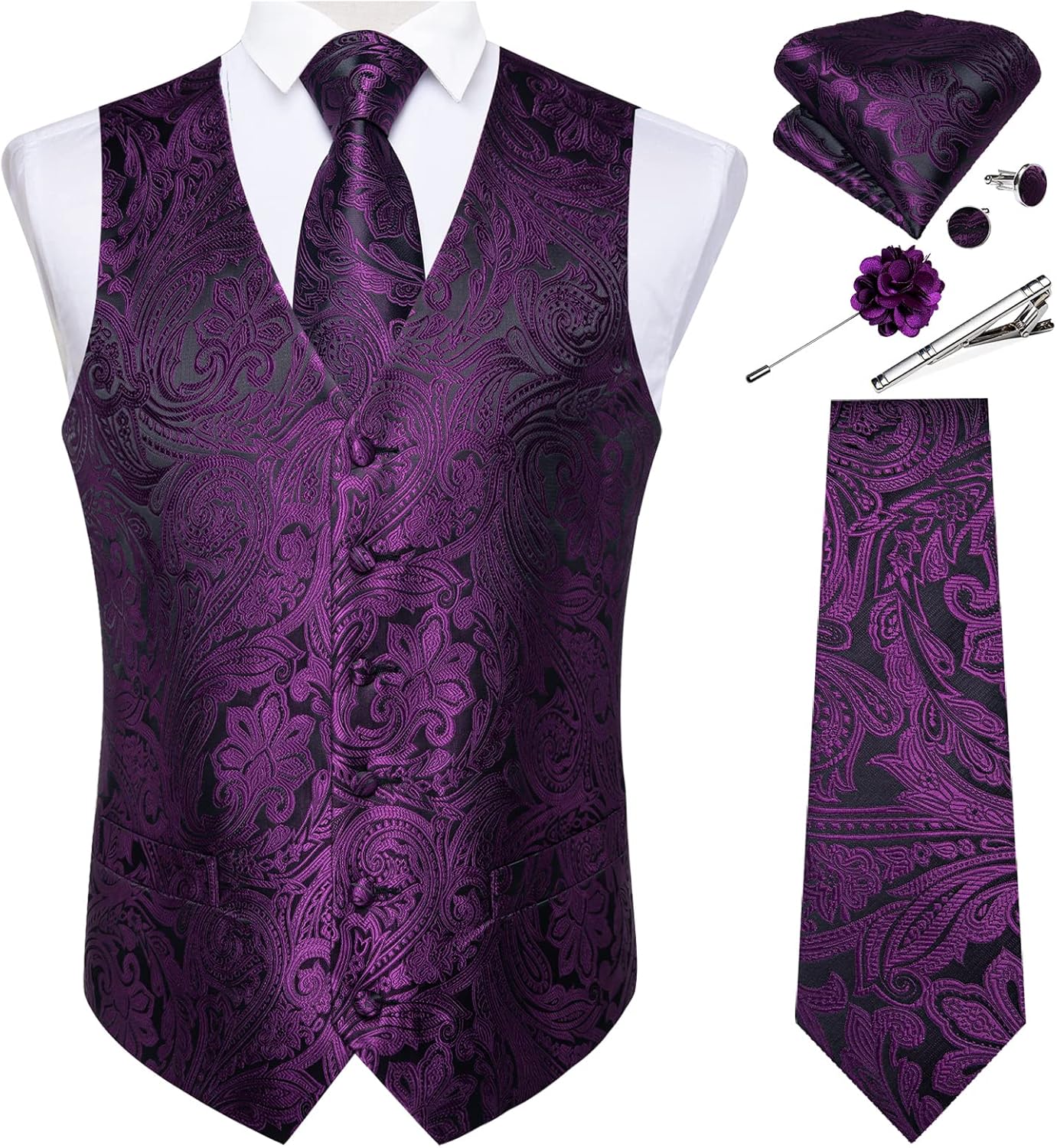 DiBanGu Mens Vest and Tie Set for Formal Occasions and Weddings