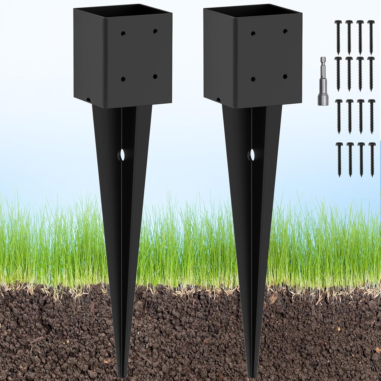 2 Pcs 4x4 Fence Post Anchor Ground Spike for Heavy Duty Use