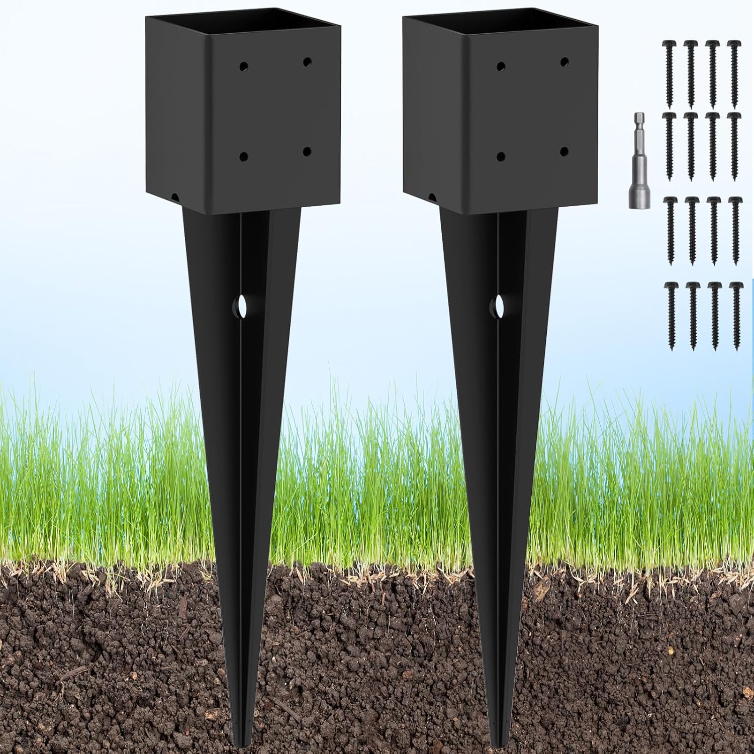 2 Pcs 4x4 Fence Post Anchor Ground Spike for Heavy Duty Use