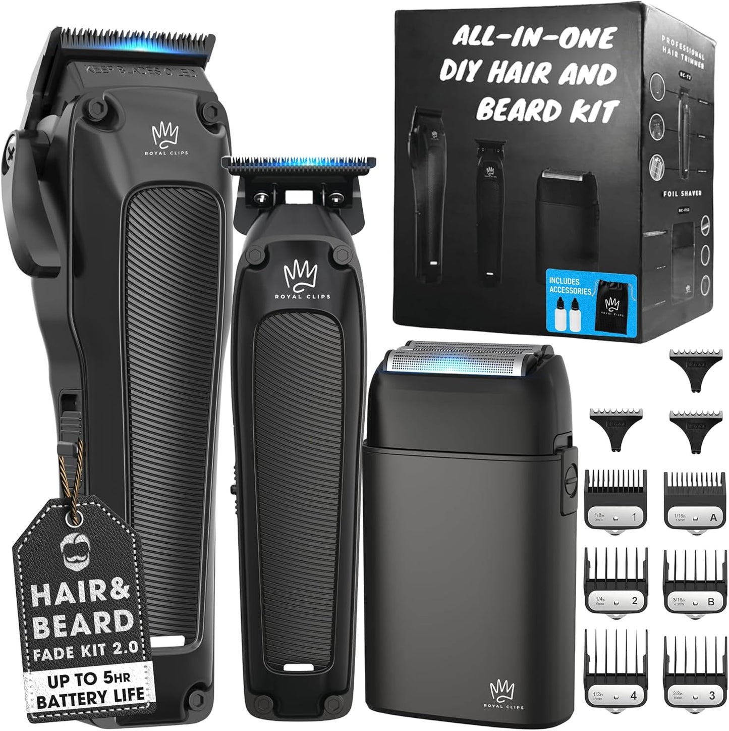 Royal Clips Hair and Beard Fade Kit 2.0 for Men 5-Hour