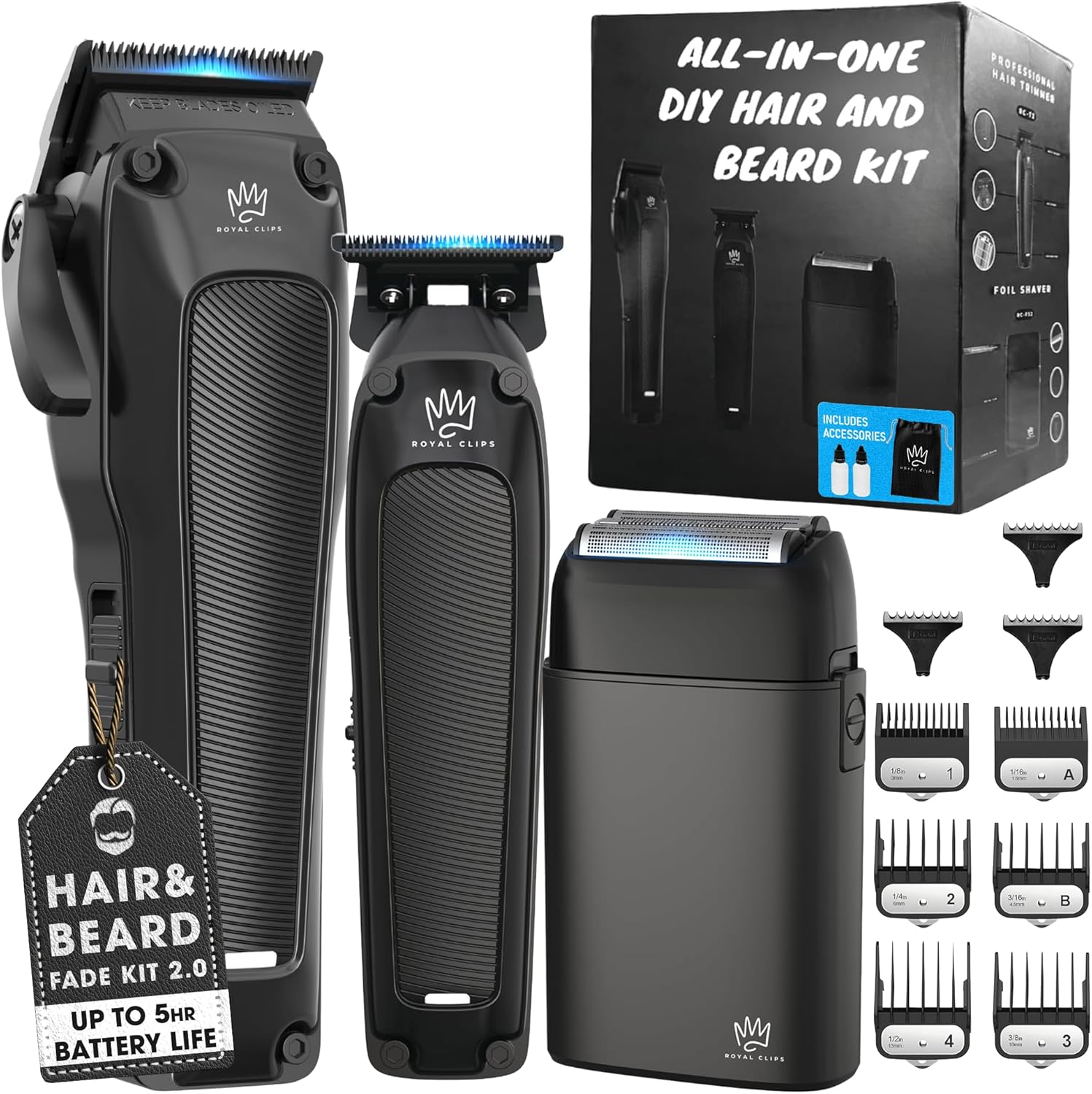Royal Clips Hair and Beard Fade Kit 2.0 for Men 5-Hour
