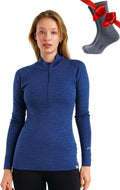 Merino Wool Base Layer Women Midweight Half Zip - Warm, Soft Layer