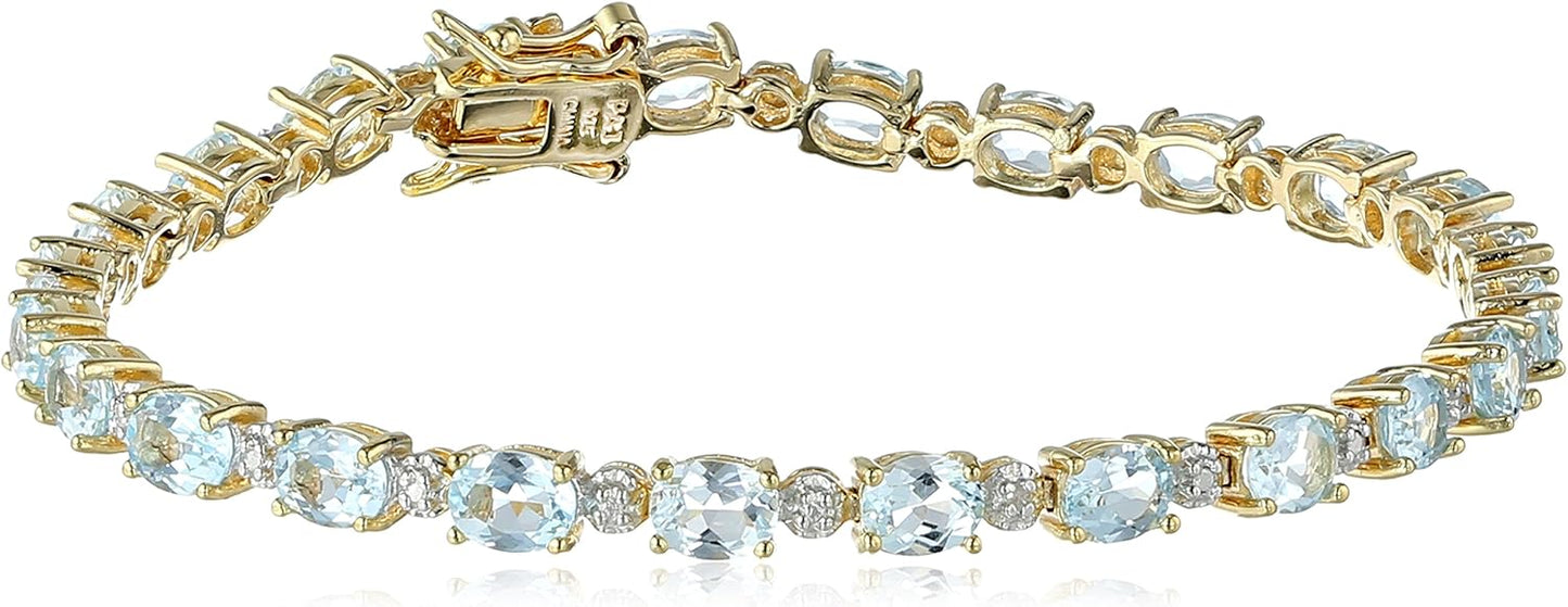 Classic Tennis Bracelet with Genuine Swiss Blue Topaz and Diamonds