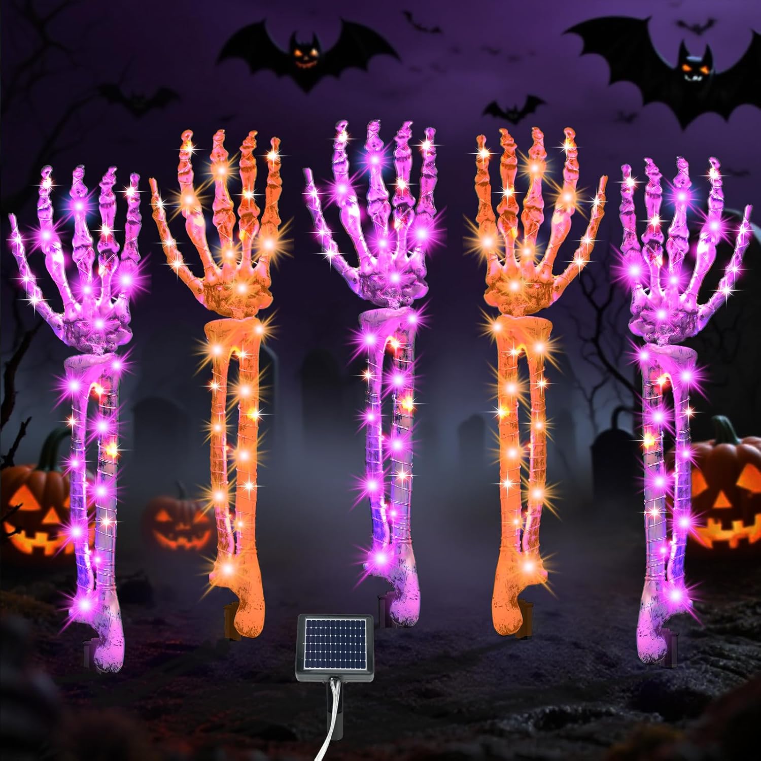 Halloween Decorations Outdoor with 5 PCS Solar Lighted Skeleton Arms