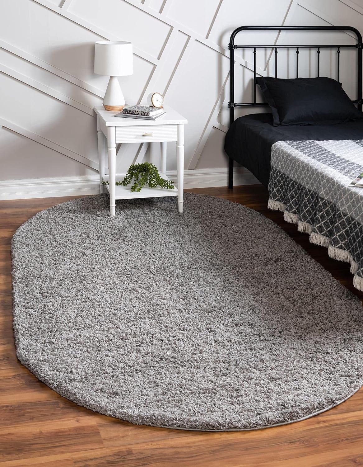 Uber Cozy Solid Shag Collection Rug 3ft x 5ft Oval Cloud Gray