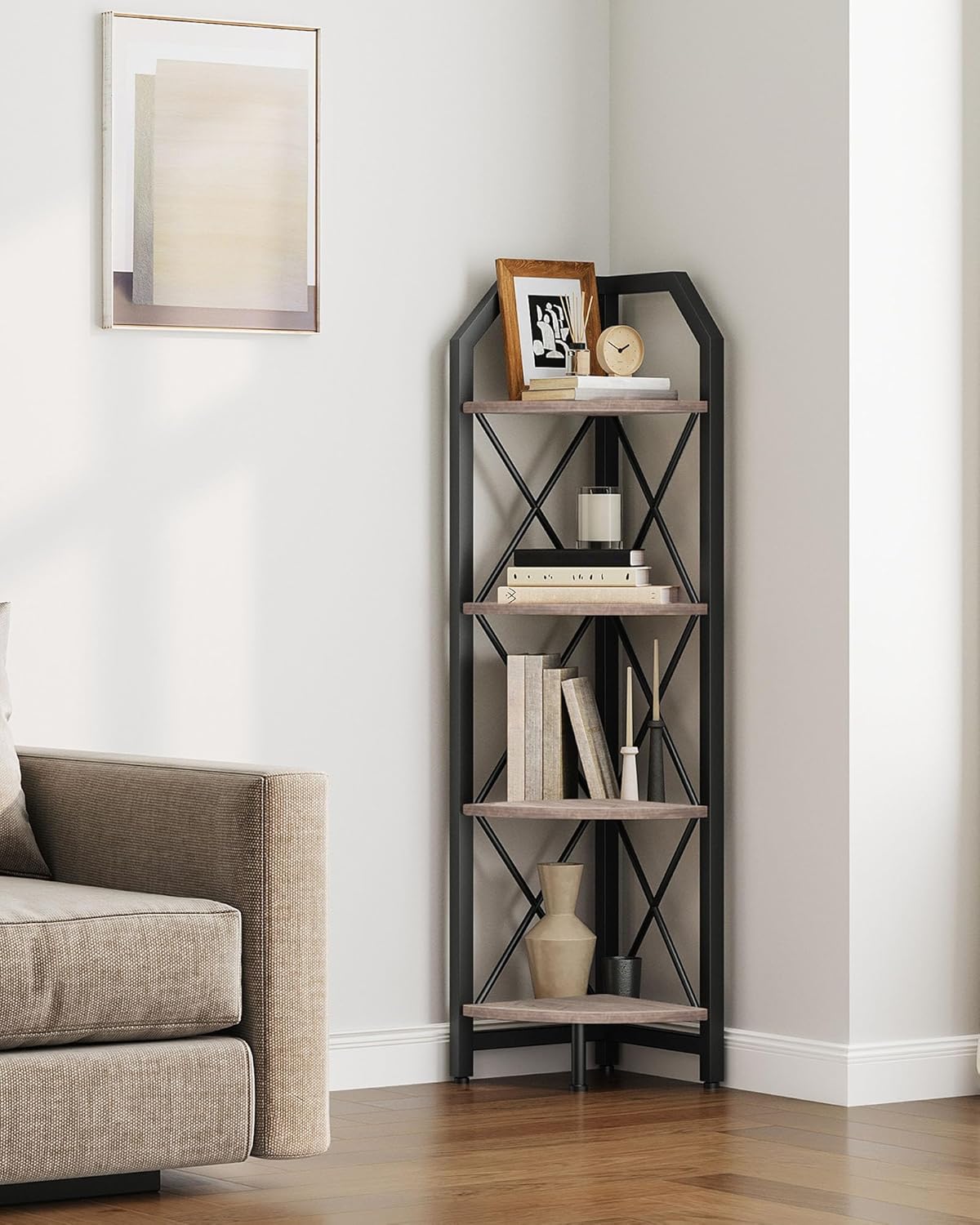 4-Tier Corner Shelf for Stylish Storage in Any Room