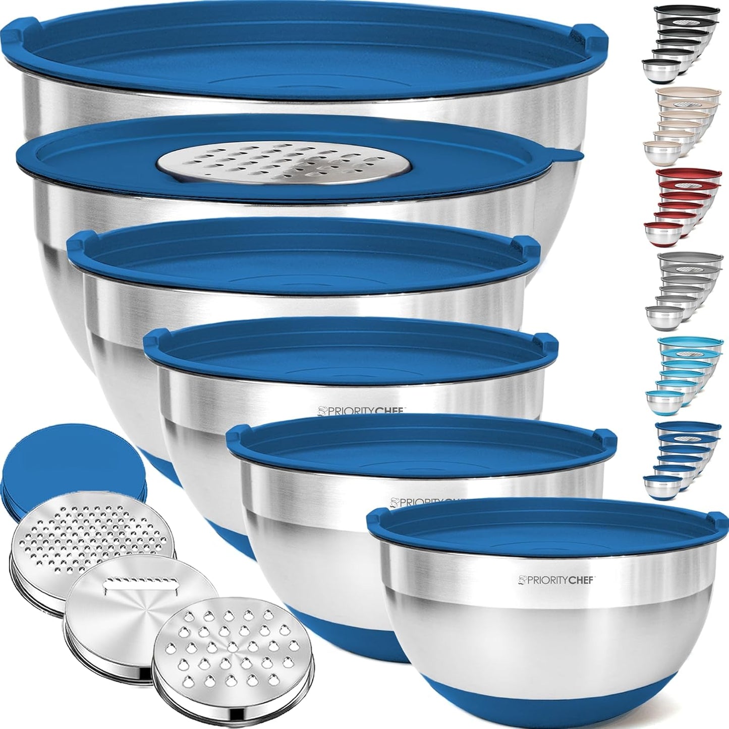 Priority Chef 6Pc Large Mixing Bowls Set with Lids and Graters