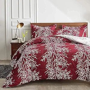 Burgundy Red Comforter Sheet Set for Cozy Christmas Bedding
