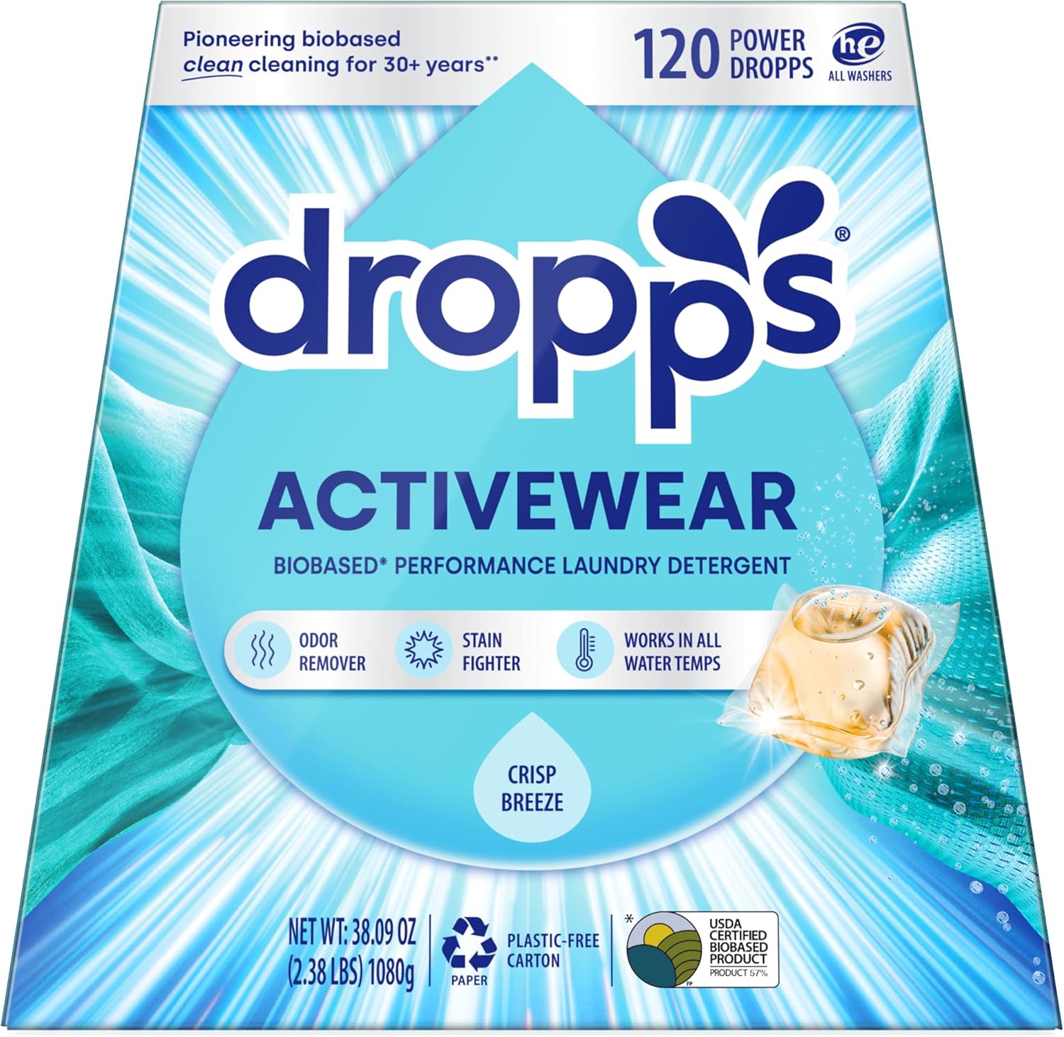 Dropps Activewear Biobased Power Laundry Pods for Tough Stains