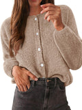 KIRUNDO Womens Cardigans Casual Loose Button Up Crewneck Knit
