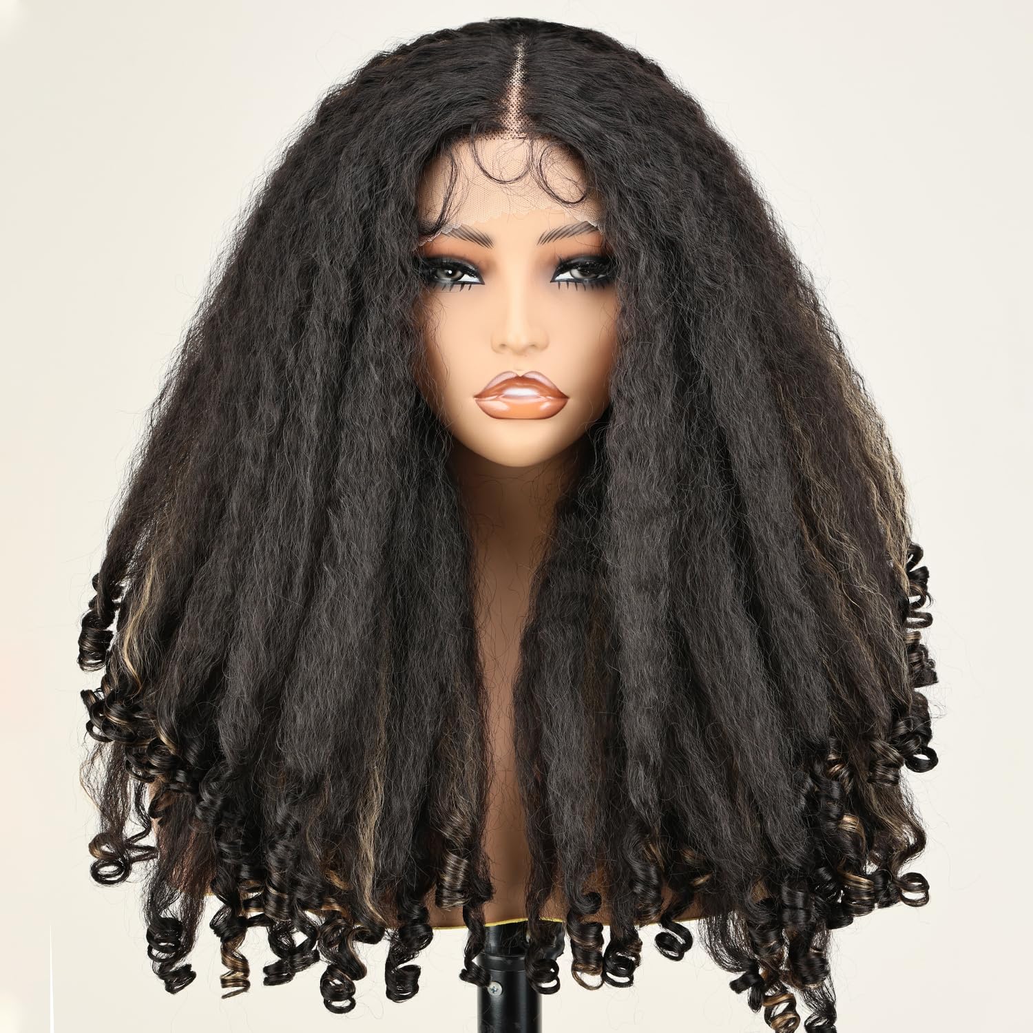 SOKU Afro Curly Lace Front Wig with Highlights for Black Women