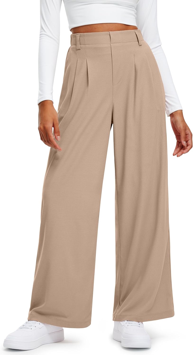 Libin Women's High Waisted Waffle Knit Wide Leg Pants for Work
