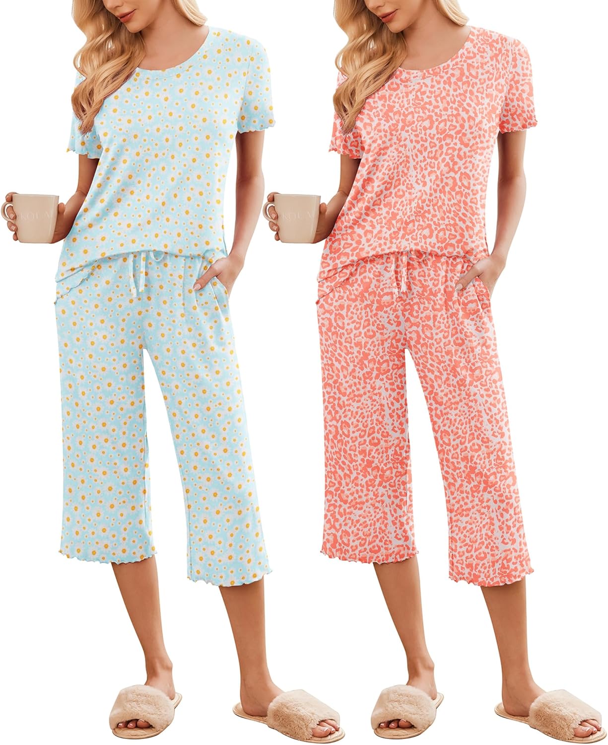 Ekouaer Women's Pajamas Set: Soft Capri Pants Sleepwear
