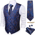 Mens Paisley Jacquard Vest 5PCS Set - Tie, Hanky, Cufflinks, Clip